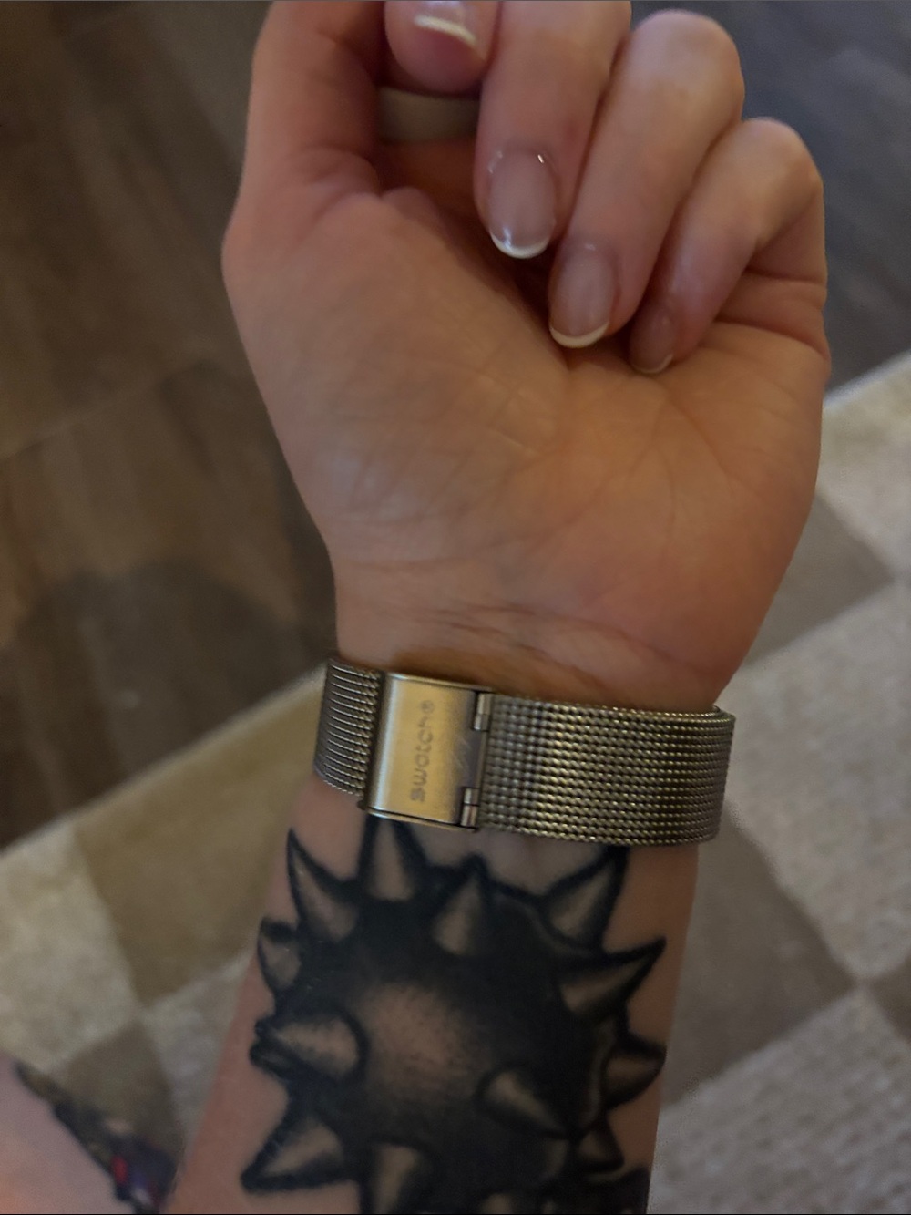 Swatch Silver Mesh Band Minimalist Watch with Gold Hands - Picture 2 of 2